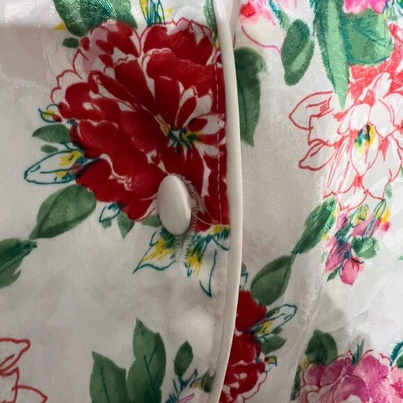 Victorias Secret Gold Label Sleep Shirt M/L Pink Red Floral Satin Short Sleeve - Picture 6 of 6